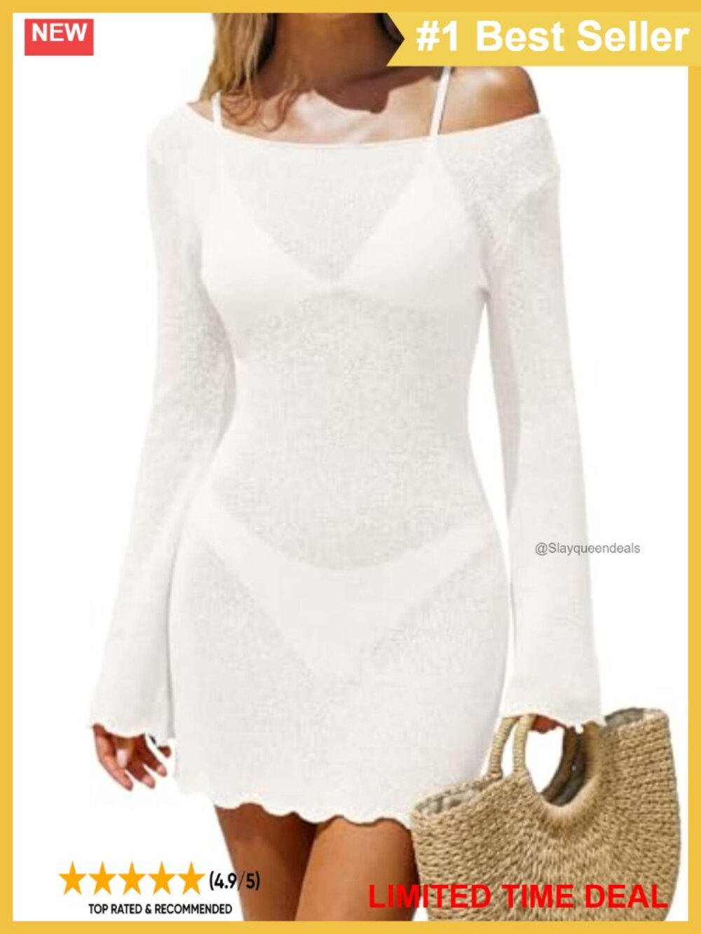 Sheer Mesh Knit Long Sleeve Mini Cover Up Dress Backless Tie Beach Vacation